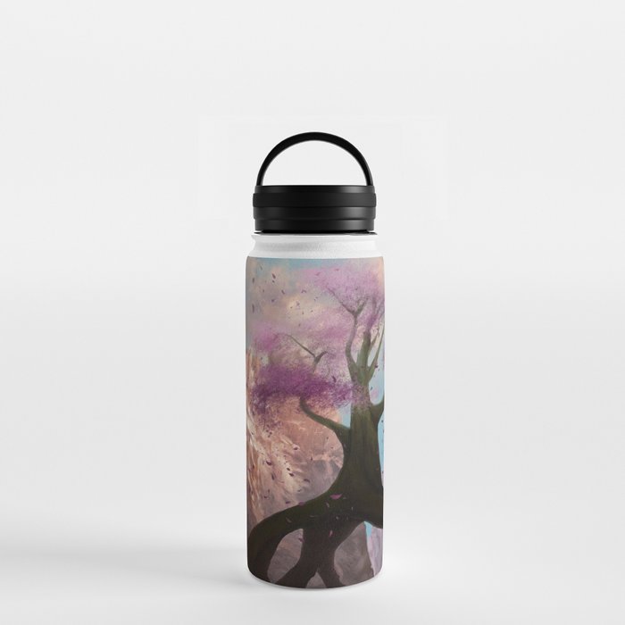 Pink tree in a canyon - digital paining Water Bottle