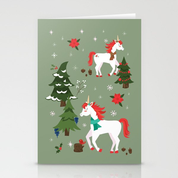Christmas Winter Unicorn Pattern Stationery Cards