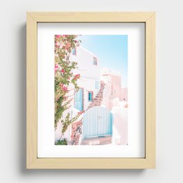 Santorini Greece Mamma Mia Pink House Travel Photography Recessed Framed Print
