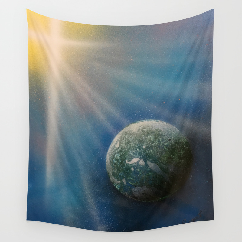 Sun Cross Earth Space Spray Paint Wall Tapestry By