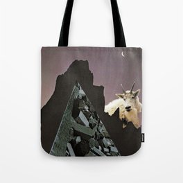 goat mountain | Paper Collage Surreal Stoner Rock Psychedelic Occult Art | Funny Animal Tote Bag