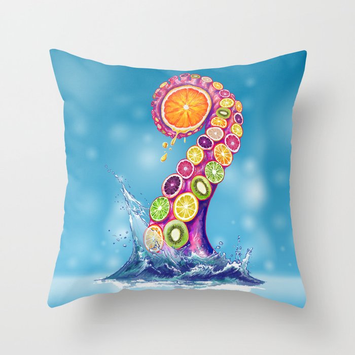 Fruity Octopus Throw Pillow
