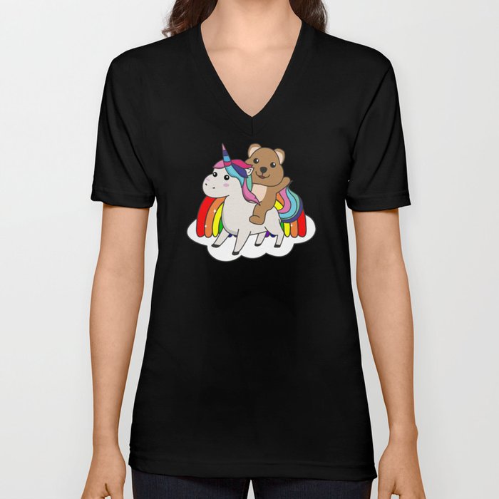 Quokka Unicorn Rainbow Animals Quokkas Unicorns V Neck T Shirt