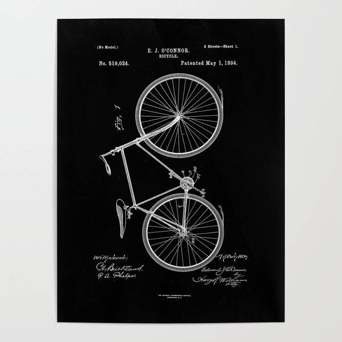 Vintage Bicycle Patent Black Poster