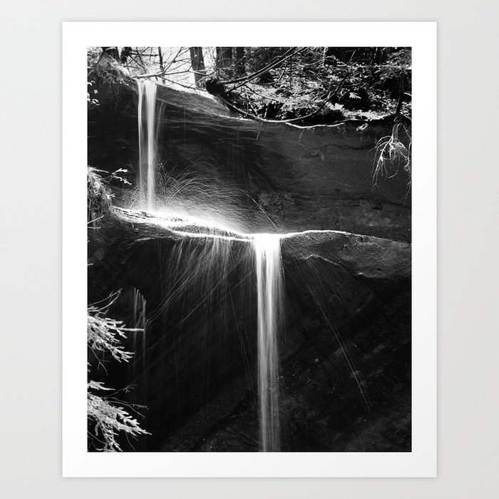 Molten silver waterfall in black & white Art Print