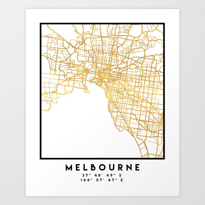 MELBOURNE AUSTRALIA CITY STREET MAP ART Art Print