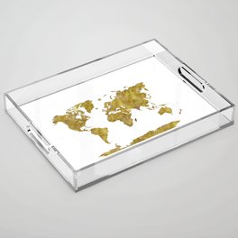 world map in watercolor gold color Acrylic Tray