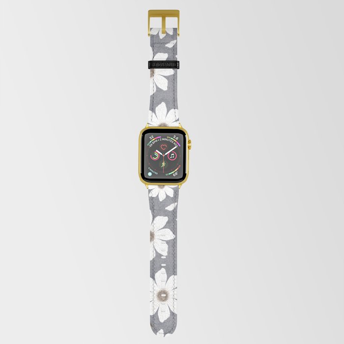 Flowers and leafs with texture gray Apple Watch Band
