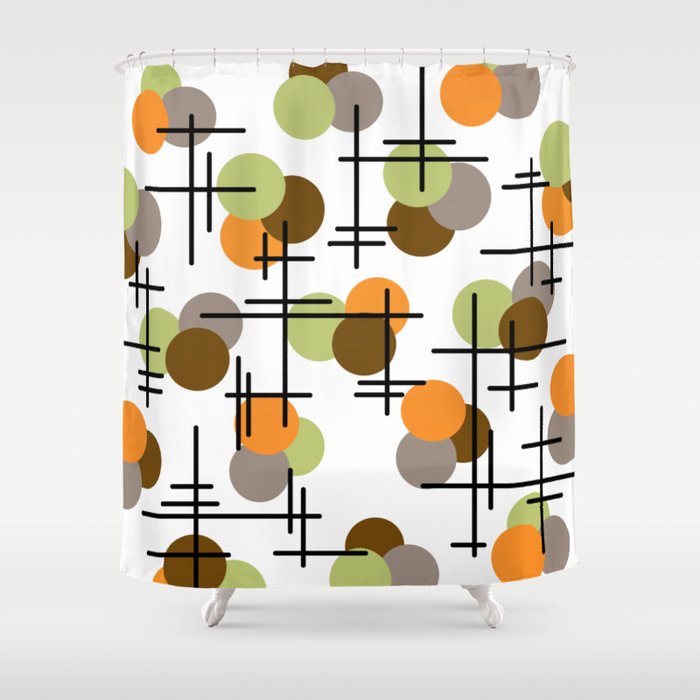 Atomic Age Molecules 2 Chartreuse Brown Orange Shower Curtain By Zennykenny