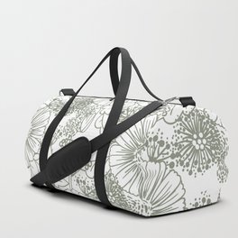Green and White Hand Drawn Floral Pattern Pairs BH and G 2022 Color of the Year Laurel Leaf Duffle Bag