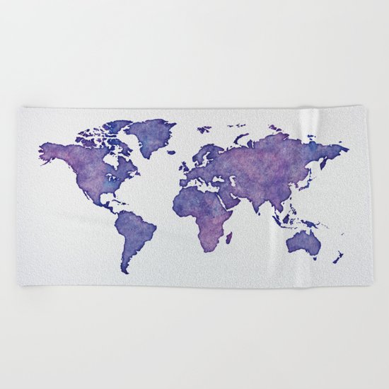 Purple World Map 02 Beach Towel