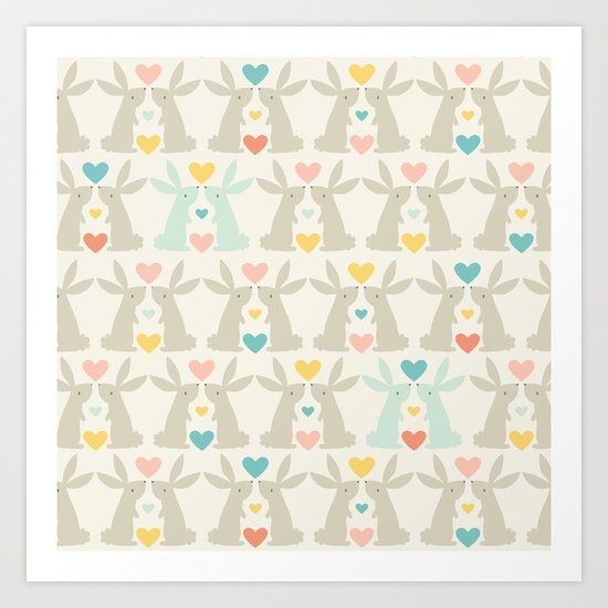 Bunnies and Hearts Art Print