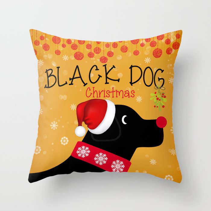 black dog christmas pillow