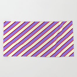 [ Thumbnail: Purple, Crimson, Beige, and Maroon Colored Lined/Striped Pattern Beach Towel ]