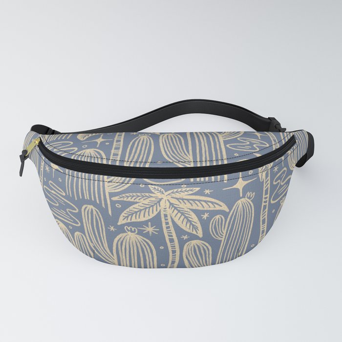 Midcentury Retro Palm Cactus Print Blue Fanny Pack