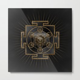 Metatron's Cube Sri Yantra Sacred Geometry  Metal Print | Fruitoflife, Metatronscube, Srichakra, Blue, Golde, Universe, Gold, Graphicdesign, Mandala, Platonicsolids 
