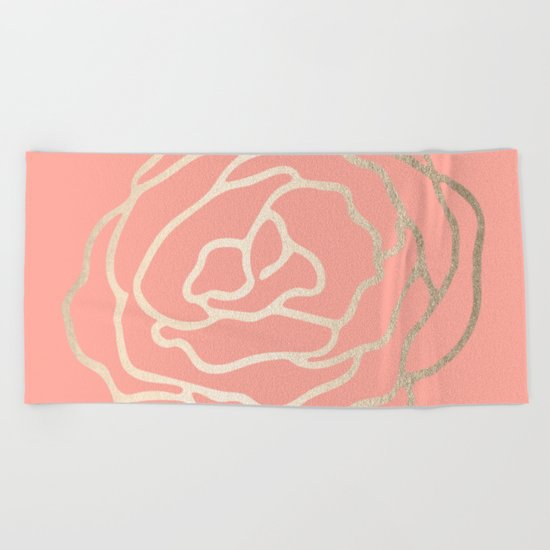 Flower in White Gold Sands on Salmon Pink Beach Towel