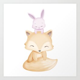 Rabbit and Fox Friends forever Art Print