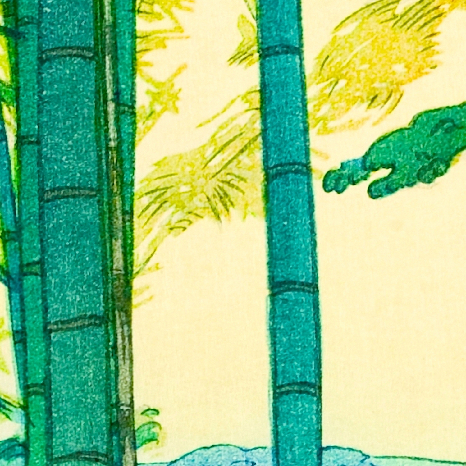Yoshida Hiroshi Bamboo Grove Vintage Japanese Woodblock Print Bright Green Bamboo Landscape Forest Leggings
