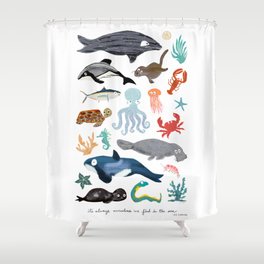 Animal Shower Curtain Watercolor Cute Fishes Print for Bathroom 