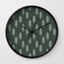 Pine Trees . Olive Wall Clock