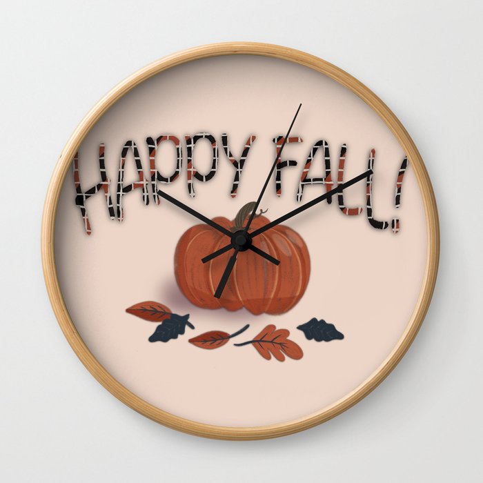 Happy Fall! Cream Wall Clock