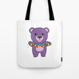 Autism Awareness Month Puzzle Heart Purple Bear Tote Bag