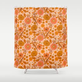 Seventies Flower Garden-Pink Orange Mustard Shower Curtain