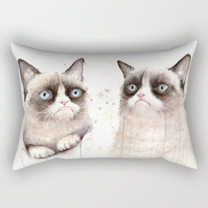 Grumpy Watercolor Cats Rectangular Pillow