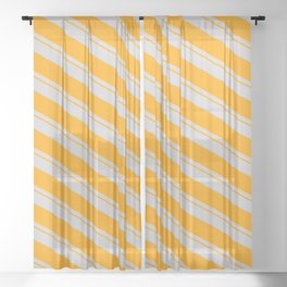 [ Thumbnail: Light Gray & Orange Colored Lines Pattern Sheer Curtain ]