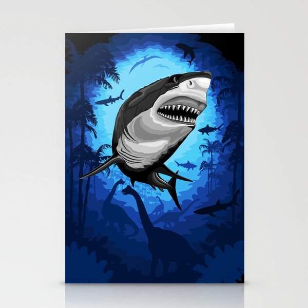 Shark Great White on Surreal Jurassic Scenery Stationery Cards