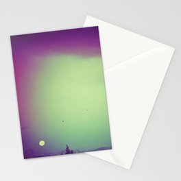 Moon, trees & birds Stationery Cards