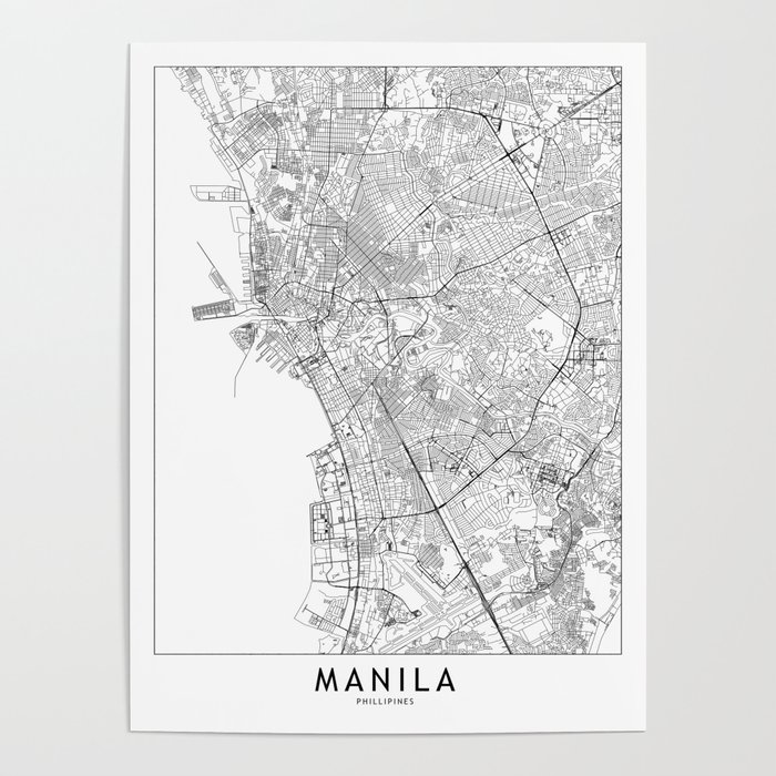 Manila White Map Poster