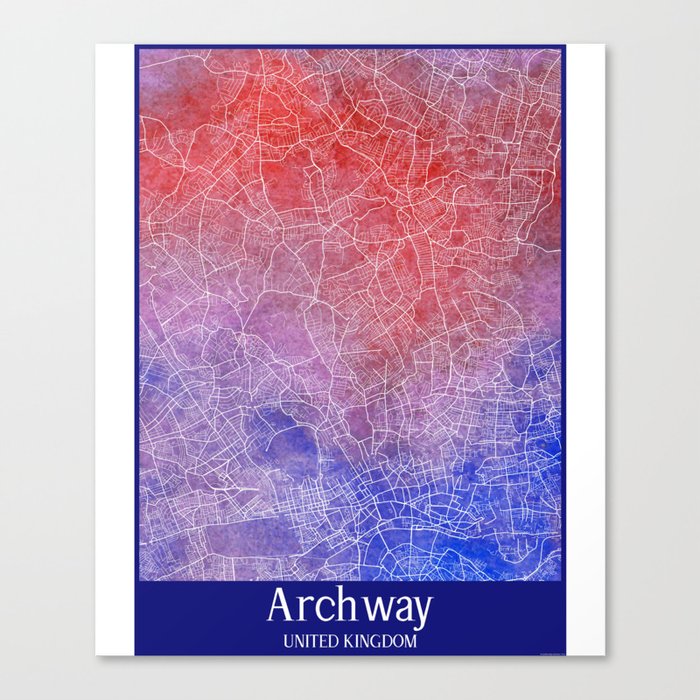 Archway city map in watercolor Canvas Print