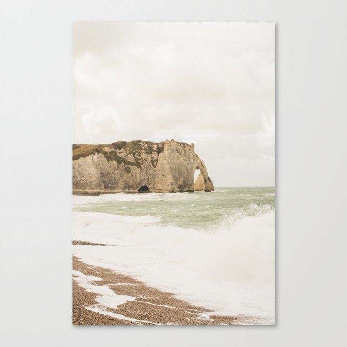 Etretat Cliff at French Coast - France Travel Photography - Winter Sea Landscape Photo Canvas Print