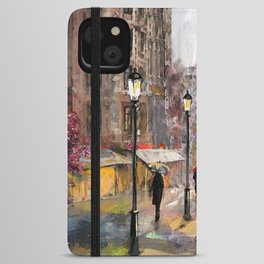 oil painting on canvas, street view of Paris iPhone Wallet Case