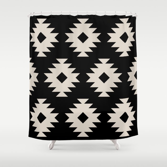 Southwestern Pattern 542 Black and Linen White Shower Curtain