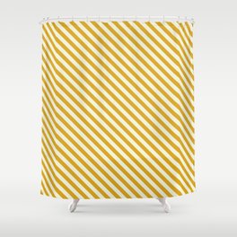[ Thumbnail: Goldenrod & Beige Colored Lines Pattern Shower Curtain ]