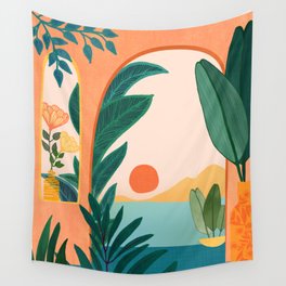 Tropical Evening Sunset Landscape Wall Tapestry