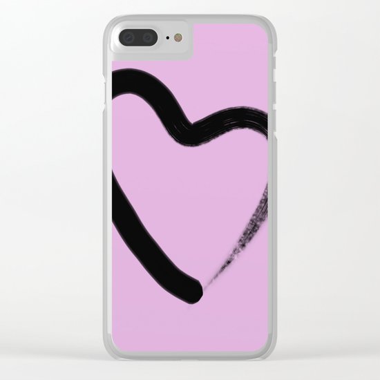 Simple Love - Minimalistic simple black love heart brush stroke on a pink background Clear iPhone Case
