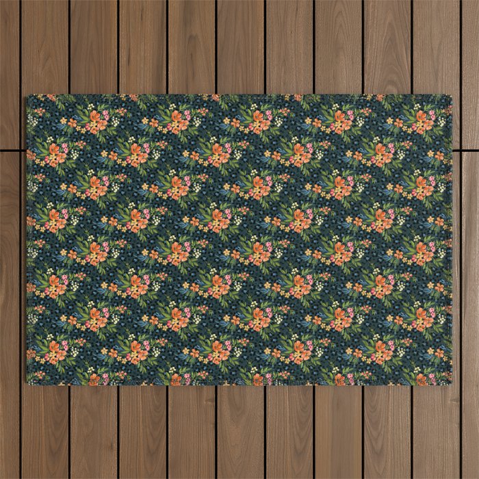 Apricot Maximalist Leopard Print Floral Outdoor Rug