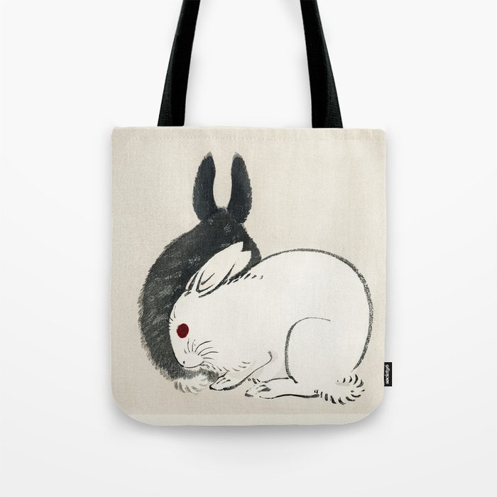 Japanese Rabbit Woodcut Bairei Gakan Tote Bag