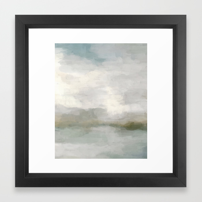 Modern Abstract Painting Light Teal Sage Green Gray Cloudy
