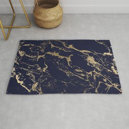 Modern luxury chic navy blue gold marble pattern Area & Throw Rug