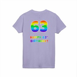 [ Thumbnail: HAPPY 63RD BIRTHDAY - Multicolored Rainbow Spectrum Gradient Kids T Shirt Kids T-Shirt ]