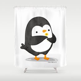 Penguin with a flower Shower Curtain