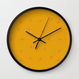 Branches With Red Berries Seamless Pattern on Mustard Background Wall Clock