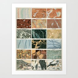 Vintage Marble Mineral Illustration  Art Print