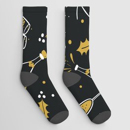 Christmas Pattern Golden Black Champagne Cheering Socks