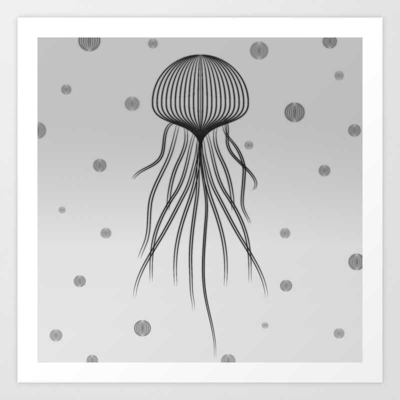Jellyfish Lineart B W Art Print By Acidart Society6